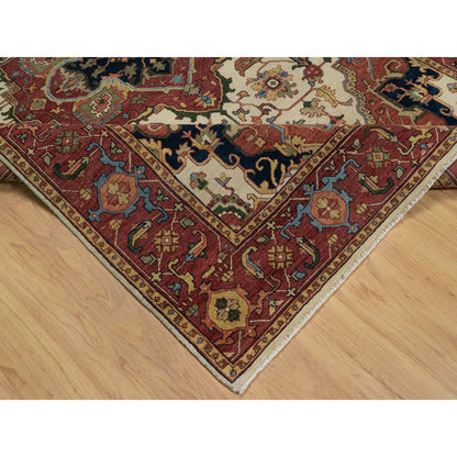 Heriz Wool Hand Knotted Rug Ivory 6.2x9.1 -O091394