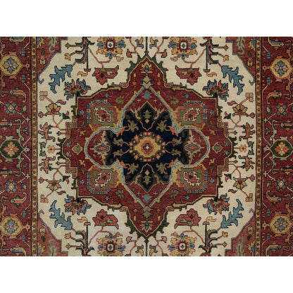 Heriz Wool Hand Knotted Rug Ivory 6.2x9.1 -O091394
