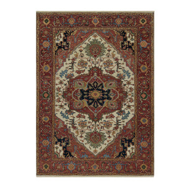 Heriz Wool Hand Knotted Rug Ivory 5.1x7.2 -O091395