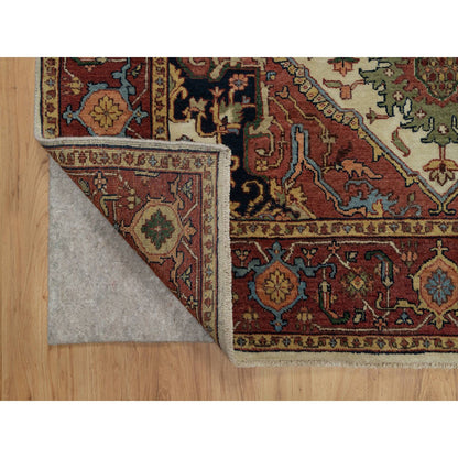 Heriz Wool Hand Knotted Rug Ivory 5.1x7.2 -O091395