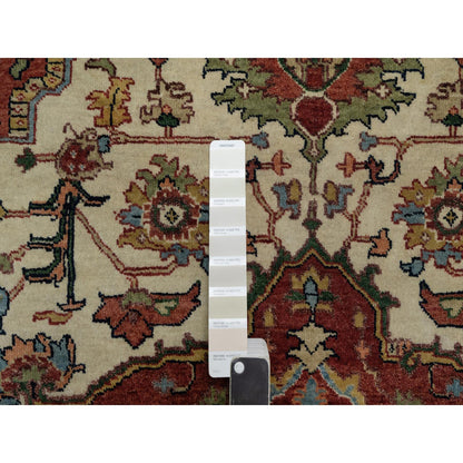 Heriz Wool Hand Knotted Rug Ivory 5.1x7.2 -O091395