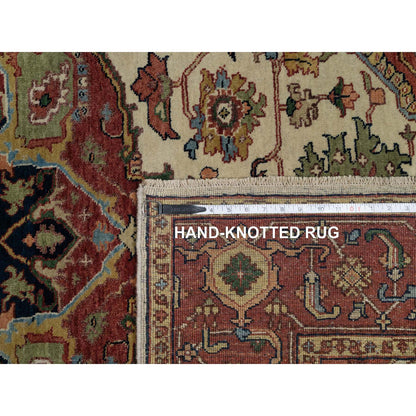Heriz Wool Hand Knotted Rug Ivory 5.1x7.2 -O091395