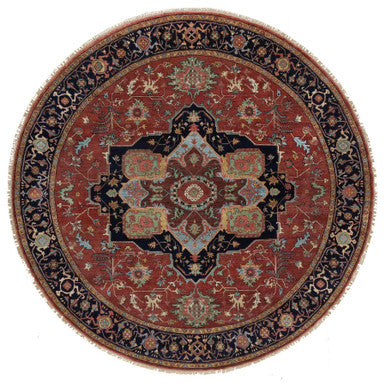 Heriz Wool Hand Knotted Rug Red 8.0x8.0 -O091405