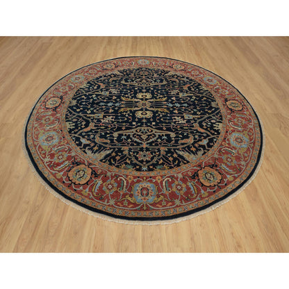Heriz Wool Hand Knotted Rug Blue 10.1x10.1 -O091406