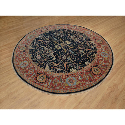 Heriz Wool Hand Knotted Rug Blue 10.1x10.1 -O091406