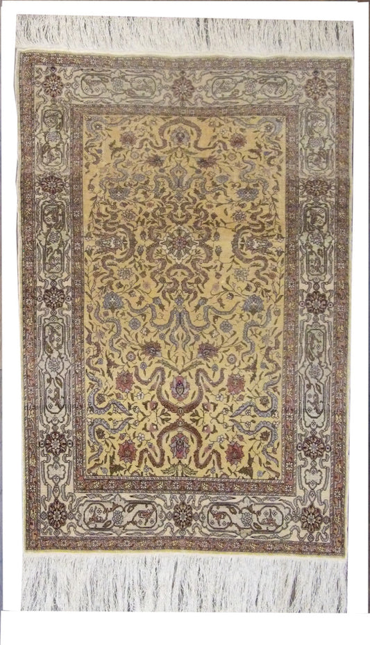 Fine Silk Prayer Rug Tabriz 3'0"x5'0" Hand-knotted Rug -w737