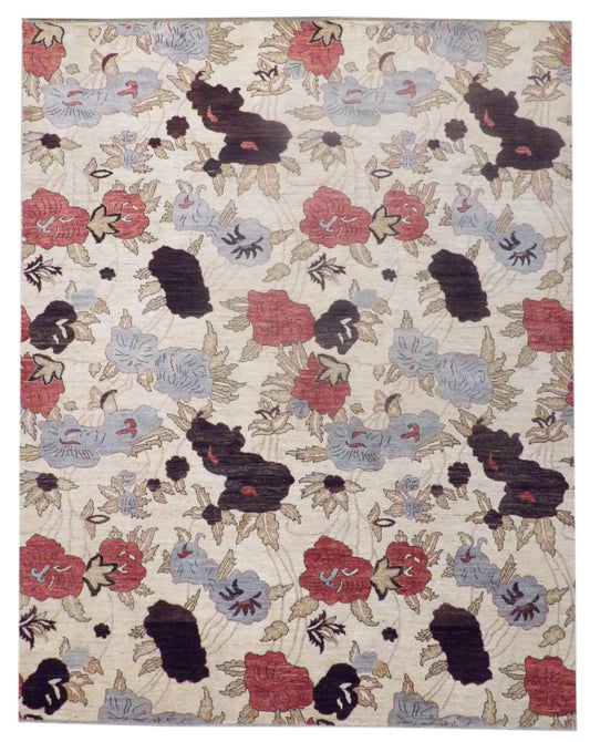Oushak Chobie Rose Flower Design Natural-dye 8'0"x10'0" Hand-knotted Rug -w1011