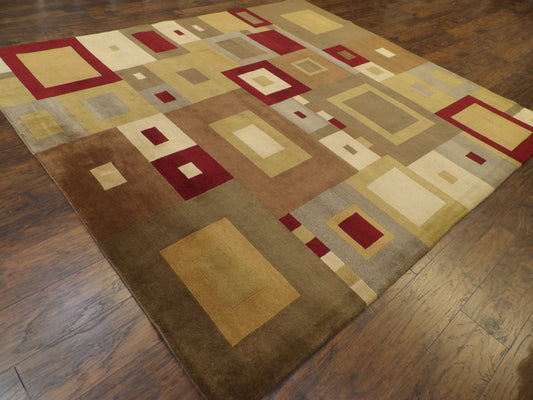 Modern Geometrical Design 8'0"x10'0" Hand-knotted Rug -w1048