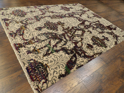 Transitional Oxidized Sari Silk Damask Design 8'0"x10'0" Hand-knotted Rug -w1052