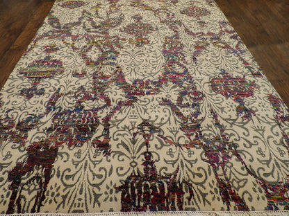 Transitional Oxidized Sari Silk Damask Design 8'0"x10'0" Hand-knotted Rug -w1052