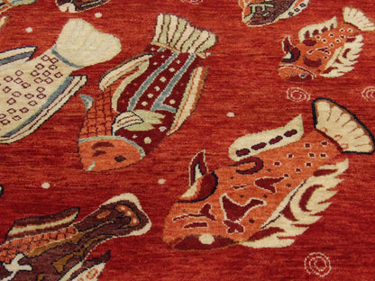Fish Design Coastal 4'0"x6'0" Hand-knotted Rug -w11012