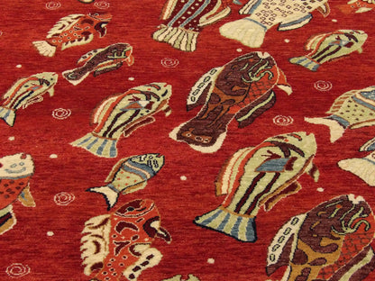 Fish Design Coastal 4'0"x6'0" Hand-knotted Rug -w11012