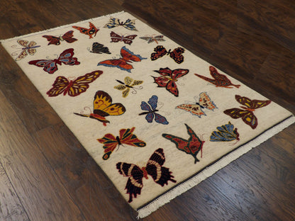 Butterfly Design Coastal 4'0"x6'0" Hand-knotted Rug w11014