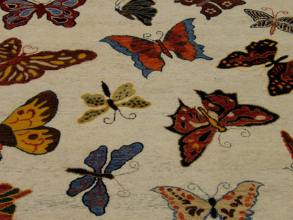 Butterfly Design Coastal 4'0"x6'0" Hand-knotted Rug w11014