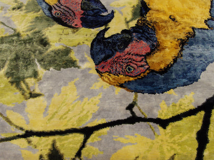 Pictorial Oxidized Silk Peacock Design 8'0"x10'0" Hand-knotted Rug -w11022