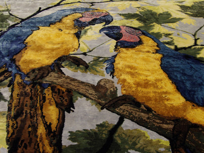Pictorial Oxidized Silk Peacock Design 8'0"x10'0" Hand-knotted Rug -w11022