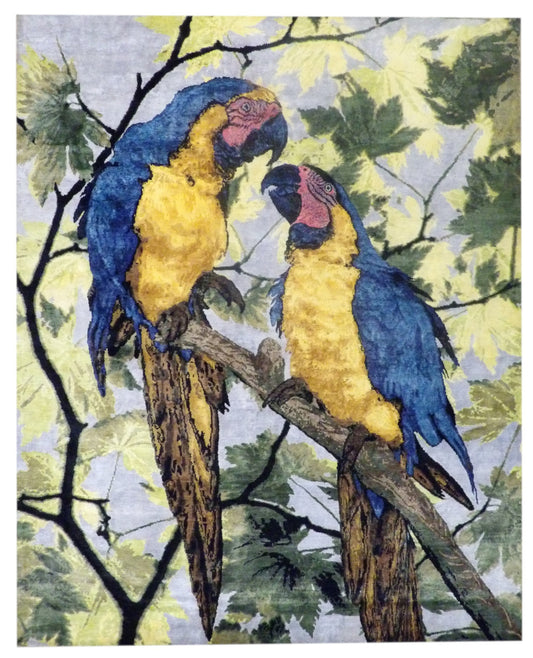 Pictorial Oxidized Silk Peacock Design 8'0"x10'0" Hand-knotted Rug -w11022
