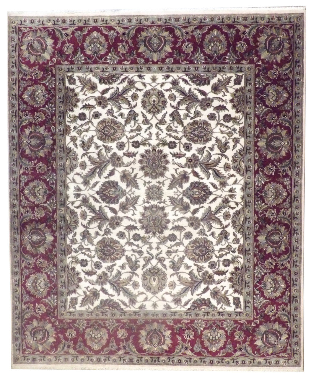 Beige 8'0" x 10'0" Fine Jaipur Kashan Hand knotted Wool Rug - Sku: w11026