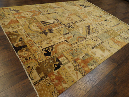 Patchwork Natural-dye Vintage Look 8'0"x11'0" Hand-knotted Rug -w11028