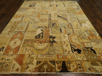 Patchwork Natural-dye Vintage Look 8'0"x11'0" Hand-knotted Rug -w11028