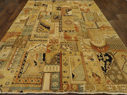 Patchwork Natural-dye Vintage Look 8'0"x11'0" Hand-knotted Rug -w11028