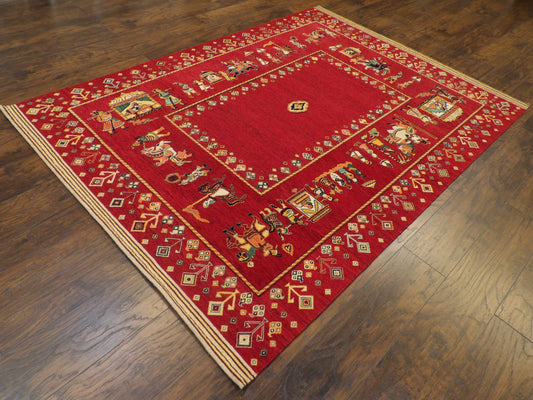 Tribal Modern Gabbeh Mughal Design 5'0"x8'0" Hand-knotted Rug -W11054