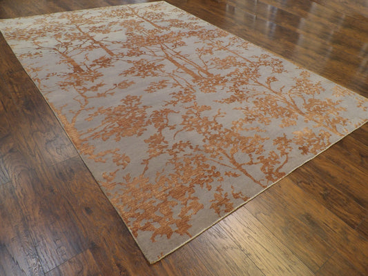 Transitional Jungle Design Carved 9'0"x12'0" Hand-knotted Rug -W11057