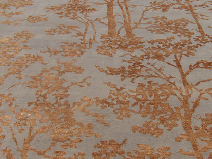 Transitional Jungle Design Carved 9'0"x12'0" Hand-knotted Rug -W11057