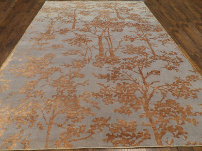 Transitional Jungle Design Carved 9'0"x12'0" Hand-knotted Rug -W11057
