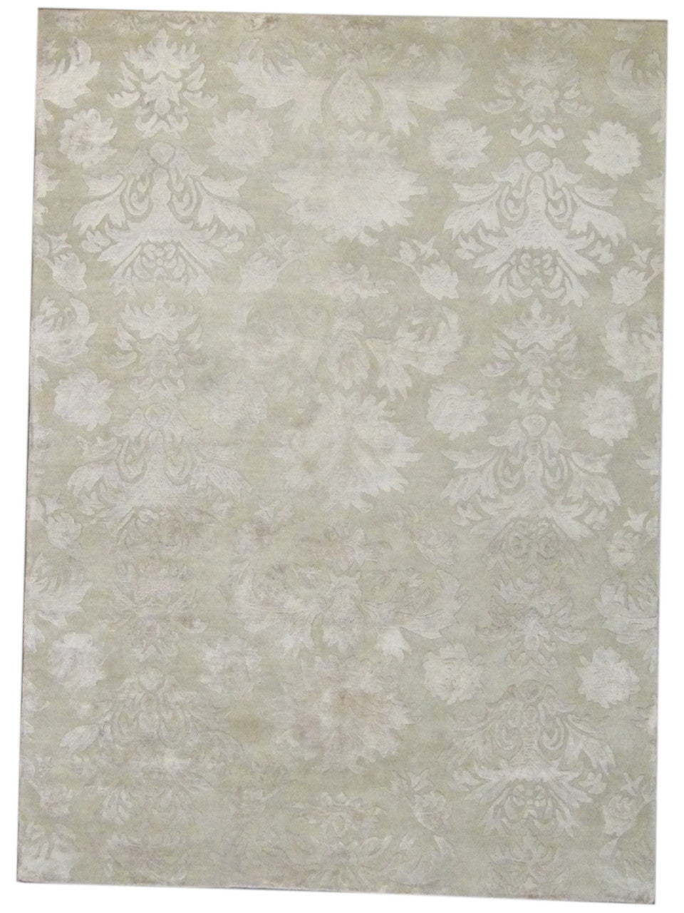 Beige 5'0" x 8'0" Modern Carved Floral Design Hand knotted Wool/Silk Rug - Sku: W11066