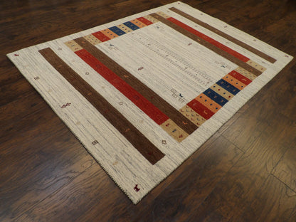 Tribal Modern Gabbeh Natural Dye Hand-Loom 5'0"x8'0" Hand-loom Rug -W11068