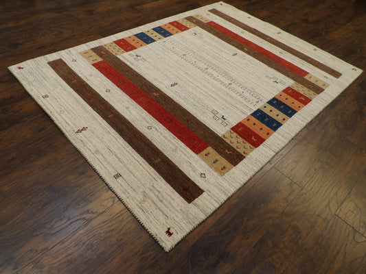 Tribal Modern Gabbeh Natural Dye Hand-Loom 5'0"x8'0" Hand-loom Rug -W11068