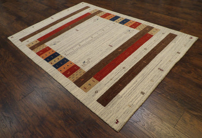 Tribal Modern Gabbeh Natural Dye Hand-Loom 5'0"x8'0" Hand-loom Rug -W11068