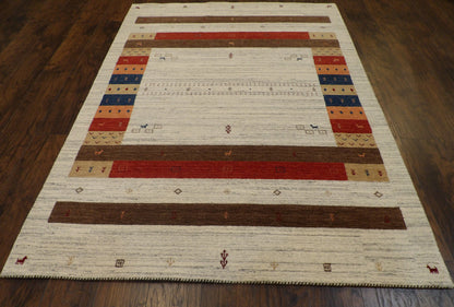 Tribal Modern Gabbeh Natural Dye Hand-Loom 5'0"x8'0" Hand-loom Rug -W11068