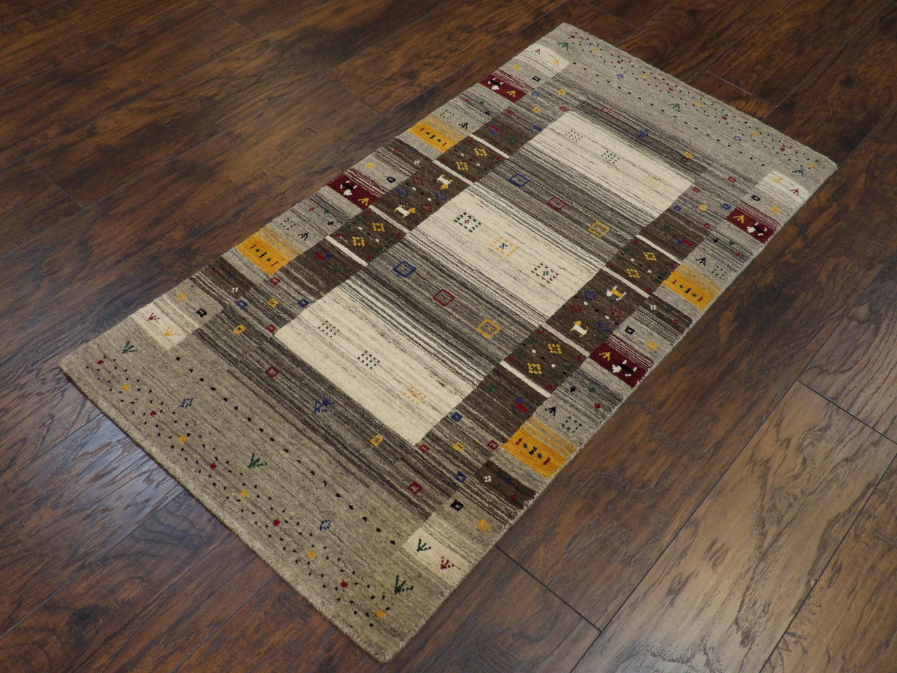 Gray 2'0" x 4'0" Persian Gabbeh Hand knotted Wool Rug - Sku: w11082