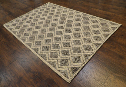 Natural Breaded Geometrical Design 5'0"x8'0" Hand-knotted Rug -W11132