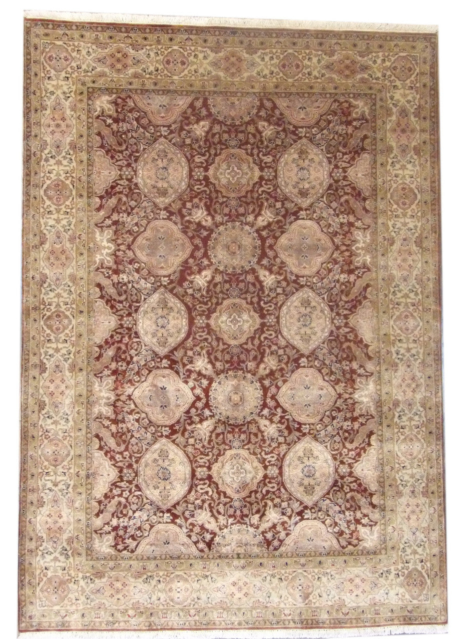 Beige 5'0" x 8'0" Fine Persian Silky Haji Jalili Hand knotted Wool/Silk Rug - Sku: W11138