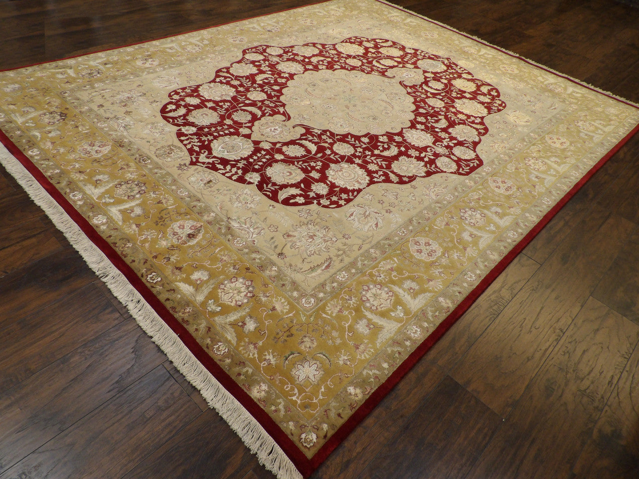Gold 8'0" x 10'0" Fine S/W Persian Tabriz Hand knotted Wool/Silk Rug - Sku: w11141