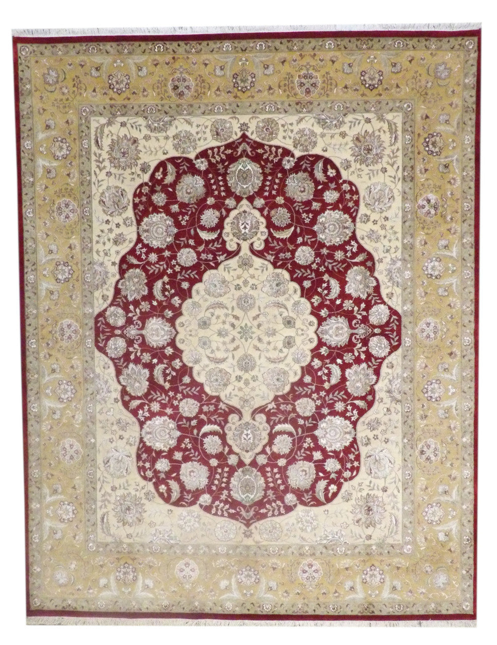Gold 8'0" x 10'0" Fine S/W Persian Tabriz Hand knotted Wool/Silk Rug - Sku: w11141