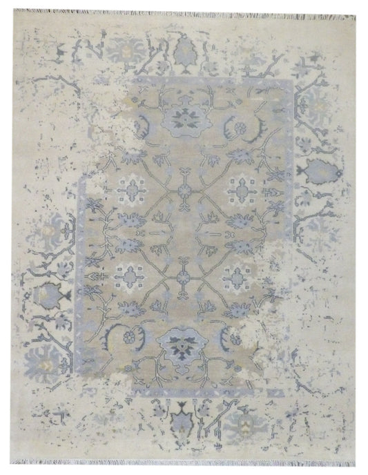 Transitional Abstract Broken Design 8'0"x10'0" Hand-knotted Rug -w11165