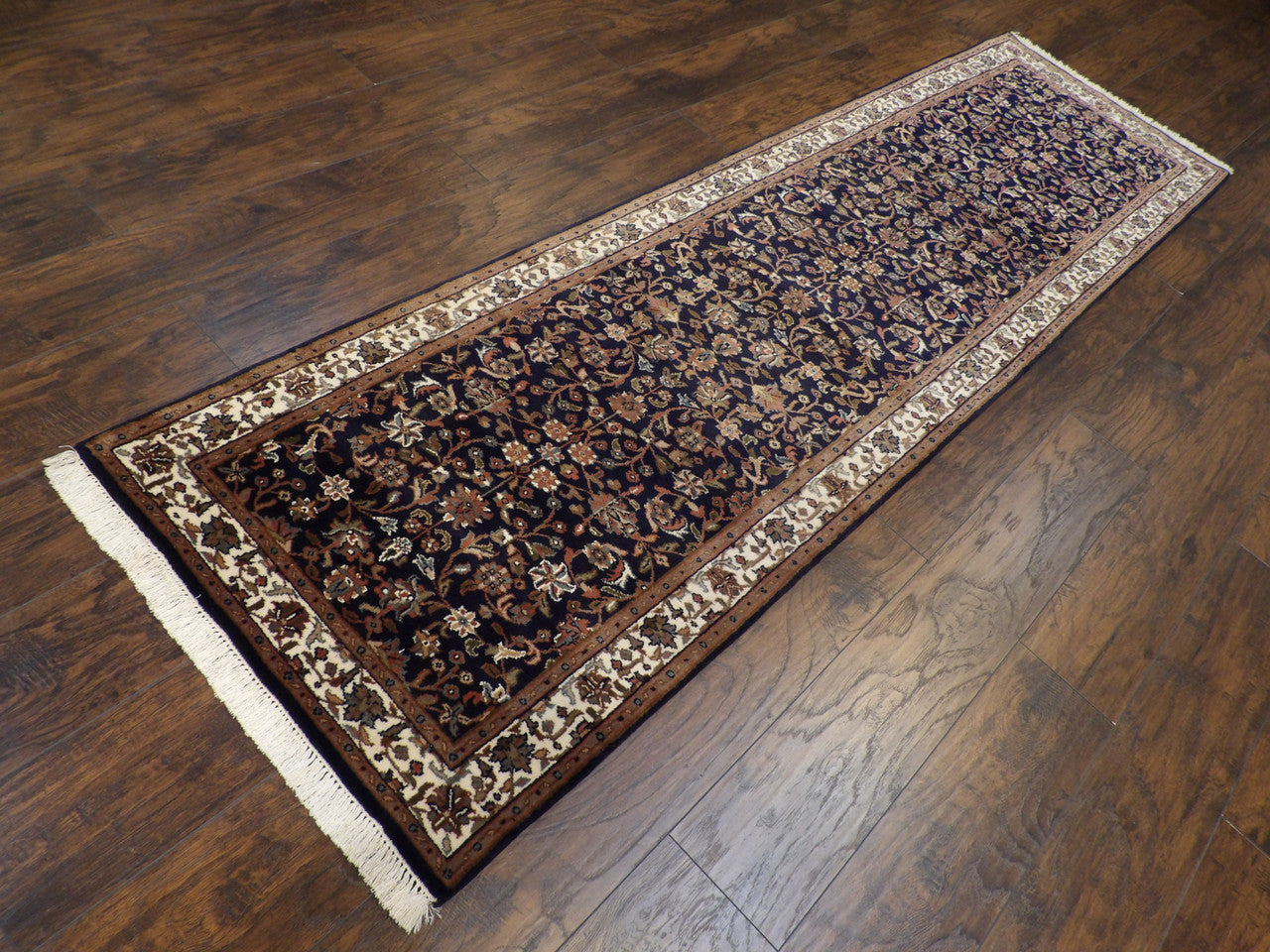 Blue 2'6" x 10'0" Fine Persian Kashan Hand knotted Wool Rug - Sku: w11198