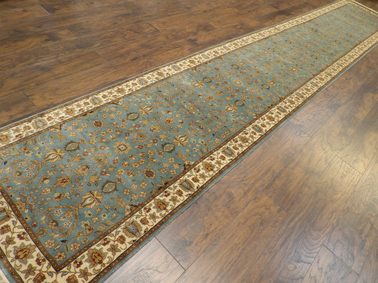 Blue 3'0" x 18'0" Fine Persian Kashan Hand knotted Wool Rug - Sku: W11259