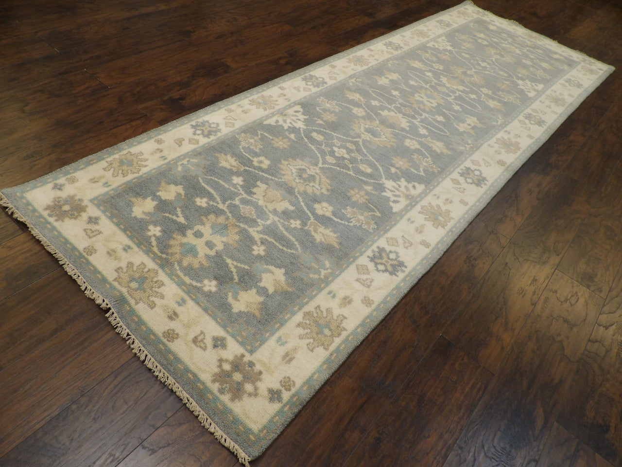 Turk Oushak Silver Wash 4'0"x12'0" Hand-knotted Rug -W11283