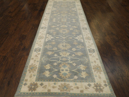 Turk Oushak Silver Wash 4'0"x12'0" Hand-knotted Rug -W11283