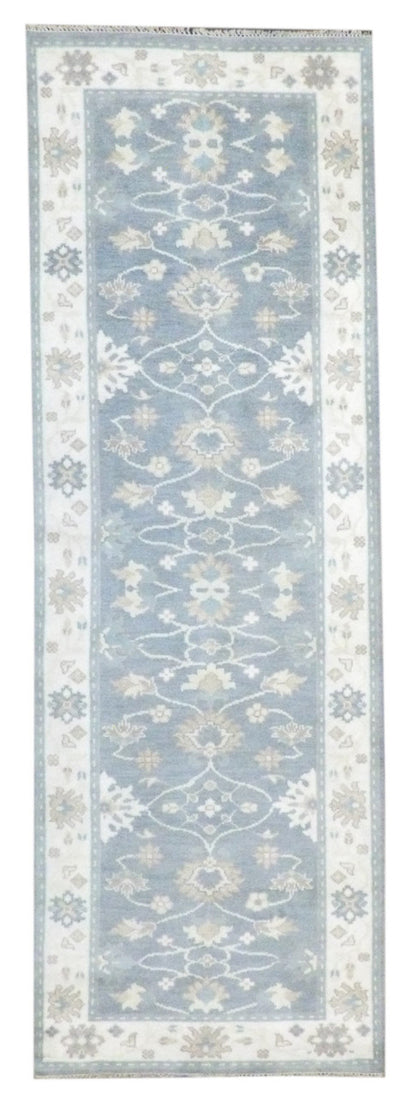 Turk Oushak Silver Wash 4'0"x12'0" Hand-knotted Rug -W11283