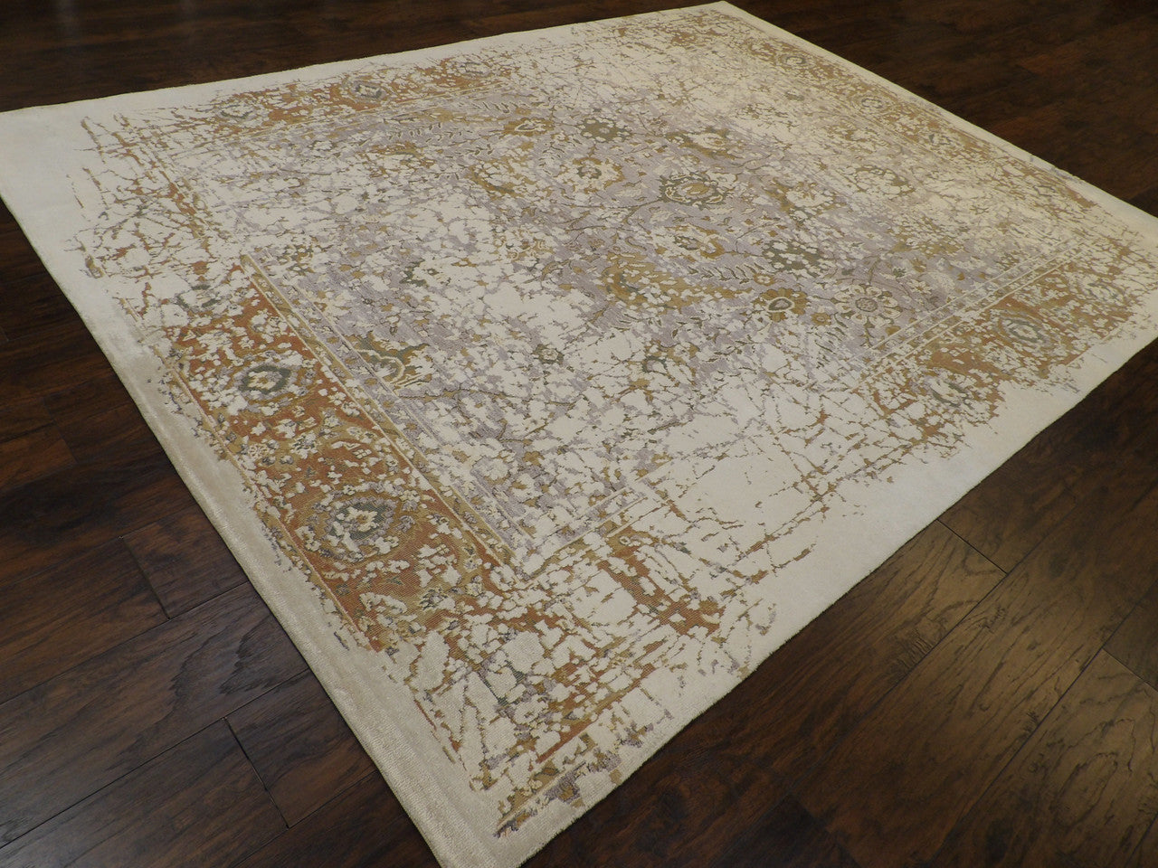 Beige 8'0" x 10'0" Transitional Abstract Oxidized Vintage Design Hand knotted Wool/Silk Rug - Sku: w11305
