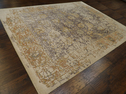 Transitional Abstract Oxidized Vintage Design 8'0"x10'0" Hand-knotted Rug -w11305