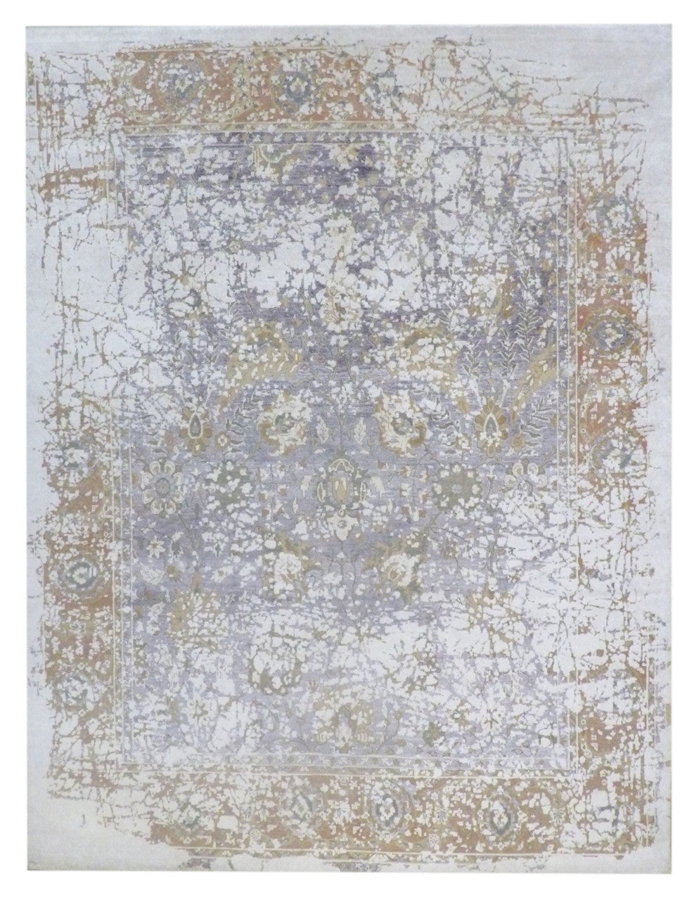 Beige 8'0" x 10'0" Transitional Abstract Oxidized Vintage Design Hand knotted Wool/Silk Rug - Sku: w11305