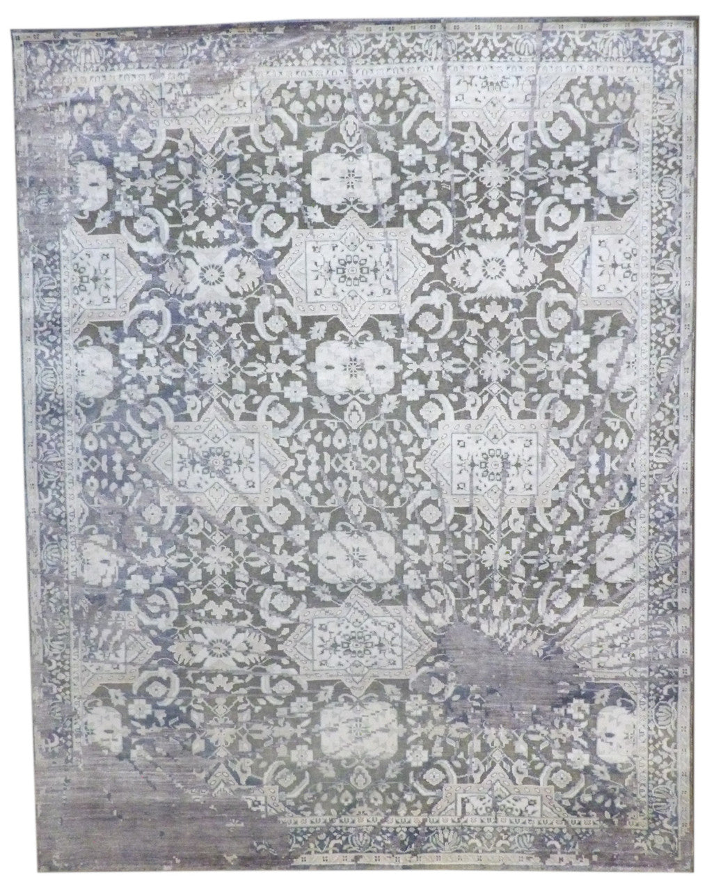 Gray 8'0" x 10'0" Transitional Oxidized Broken Design Hand knotted Silk Rug - Sku: w11306