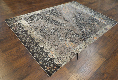 Transitional Oxidized Silk Vintage Broken Design 5'0"x8'0" Hand-knotted Rug -W11307